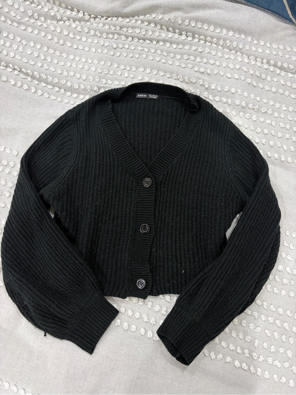 SHEIN Black Ribbed V‑Neck Cropped Cardigan